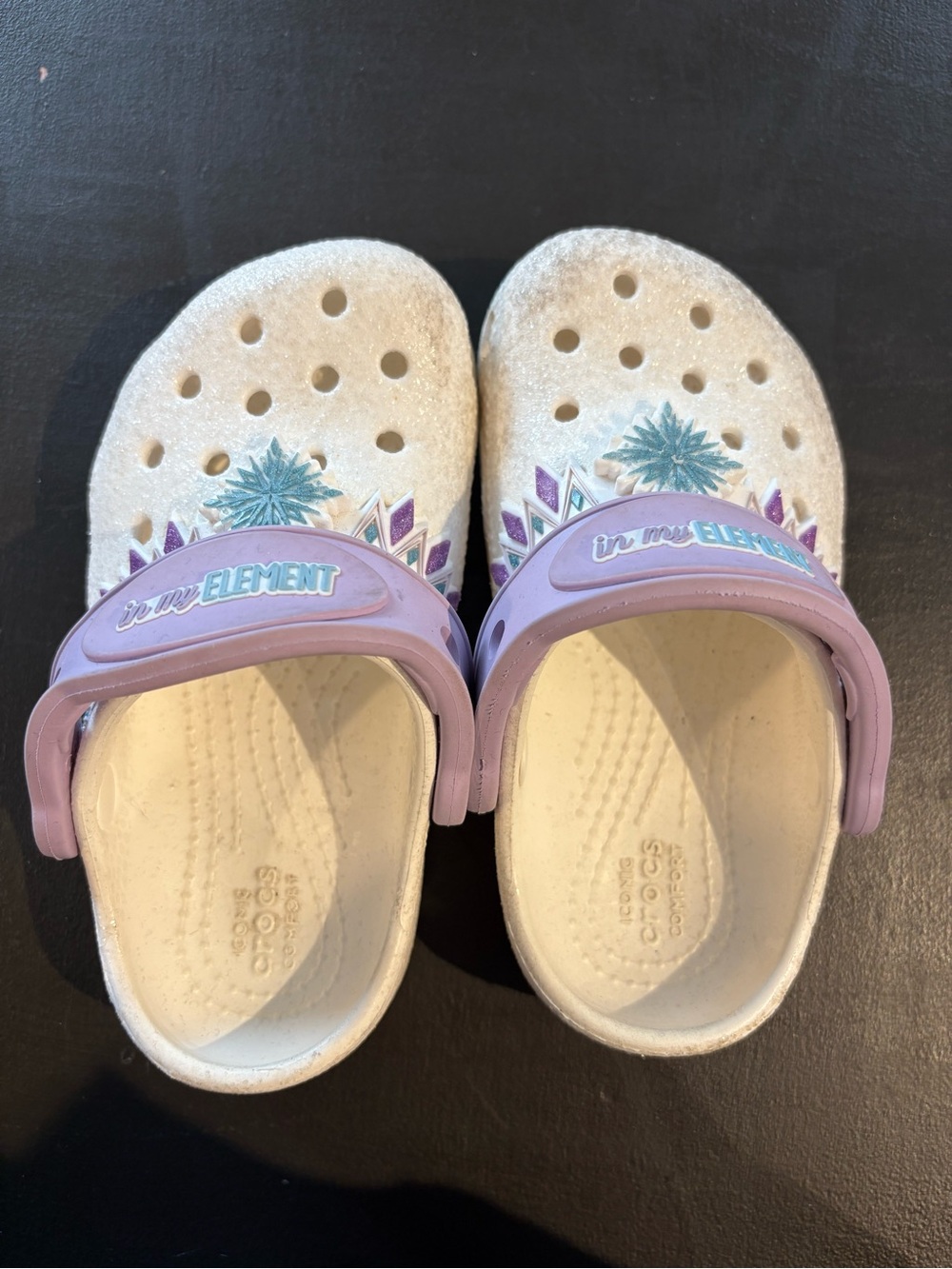 CROCS Kids White Clogs with Light Purple Heel Straps